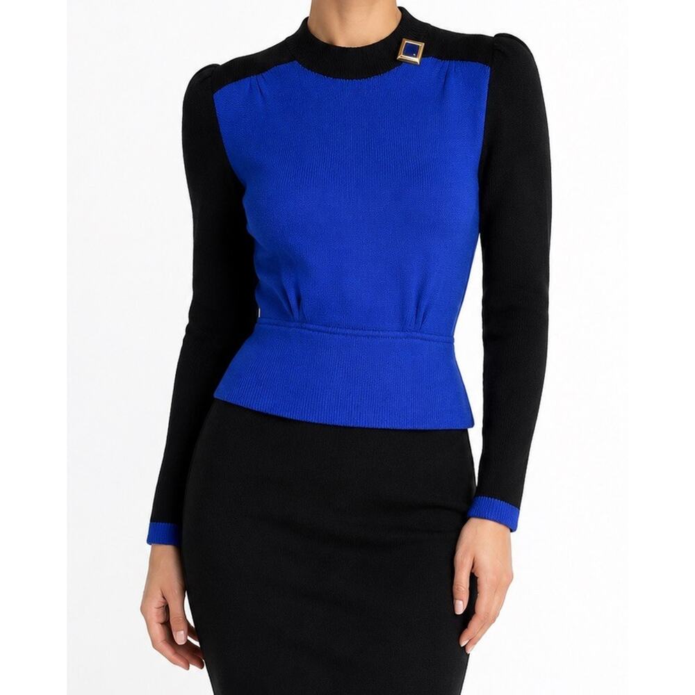 Vintage 80s 90s St. John Cobalt Black Santana Knit Top size S 4 EUC